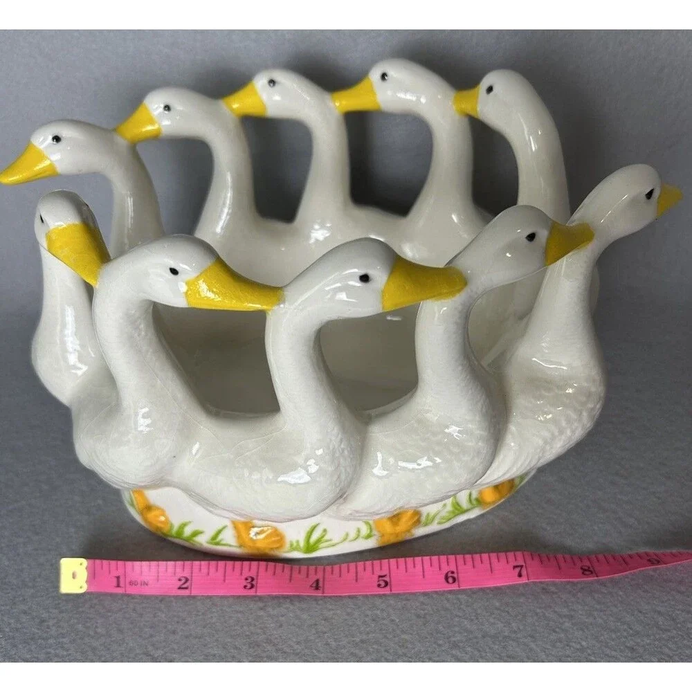 VTG Ceramic Holland Mold White Geese Ducks Goose Oval Dish Decor 80s Cottagecore - Picture 5 of 10